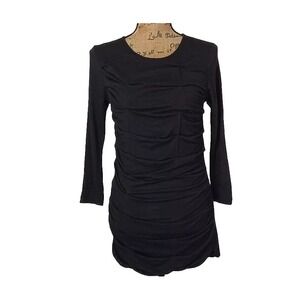 Kieran Blouse Black MED Stretch 3/4 Sl Puckered Front Tunic Modal